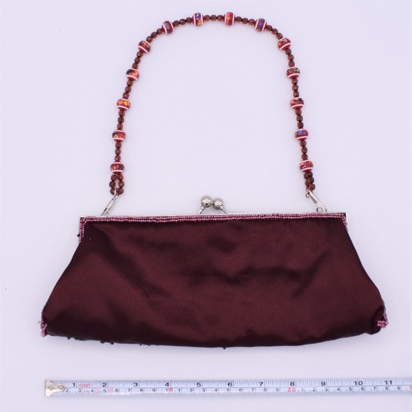 BURGUNDY FLORAL BEADED EVENING BAG - Picture 4 of 5